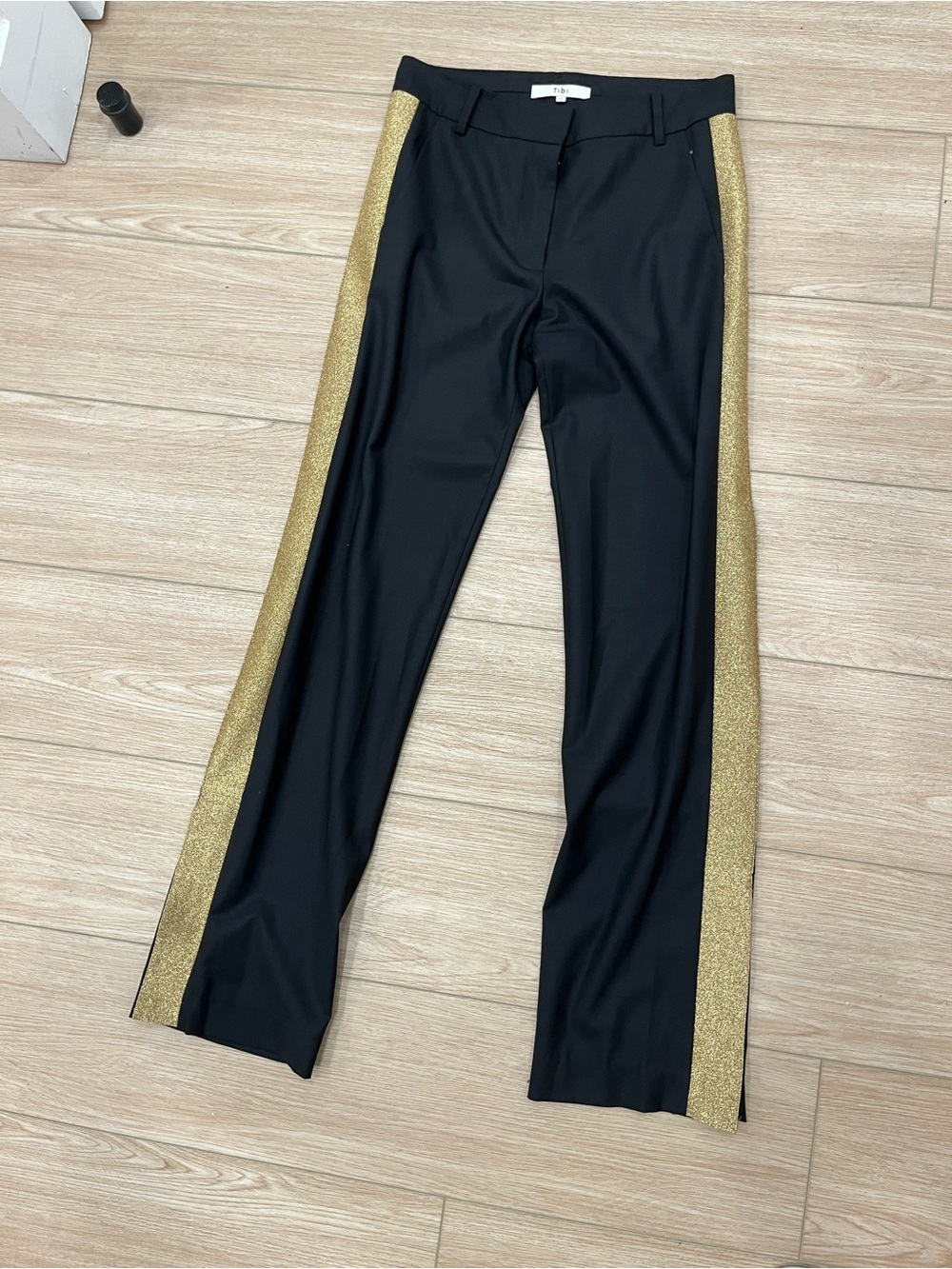 Tibi Black Pants with Gold Side Panels